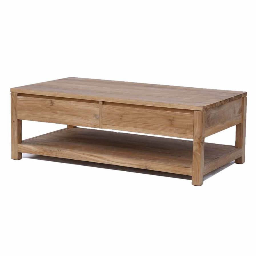 Couchtisch Mora Teakholz, mit 4 Schubladen – Natur