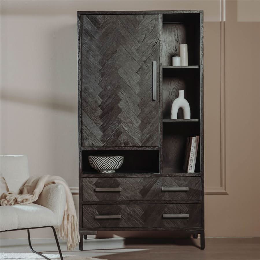 Schrank Orsa Altholz/Eichenfurnier – Schwarz