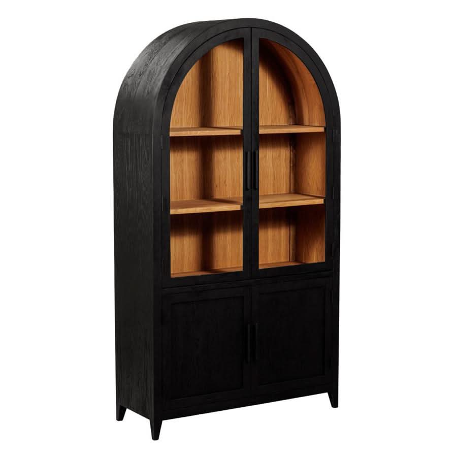 Buffetschrank Hjarno mit Glastüren Mangoholz, 2 Türen, Glastüren – Schwarz