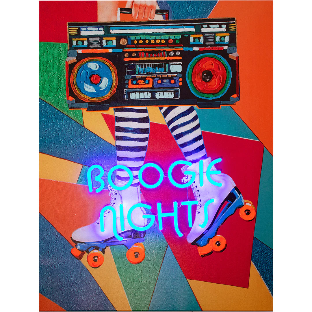 'Boogie Nights' Wandkunstwerk mit LED-Neon - SMALL 70x90 cm
