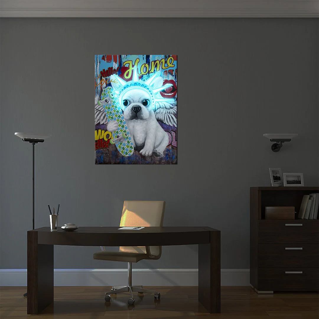 'Liberty Dog' Wandkunstwerk - LED Neon 90x120 cm