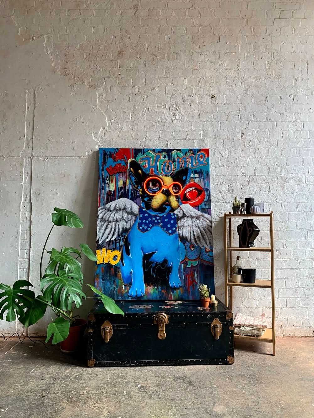 'Hund mit Flügeln' Kunstwerk - LED Neon 90x120 cm