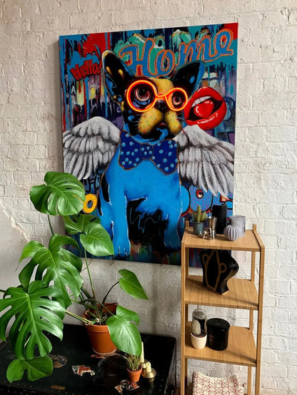 'Hund mit Flügeln' Kunstwerk - LED Neon 90x120 cm