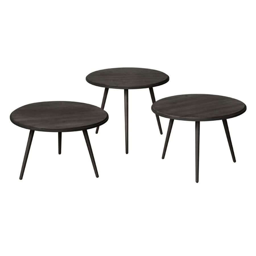 Horby Beistelltisch 3er-Set Teakholz recycelt – Schwarz