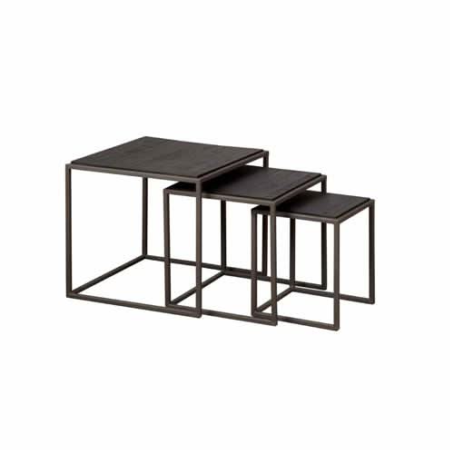 Beistelltisch Turid 3er-Set Teakholz recycelt, Gestell Metall Gunmetal – Schwarz
