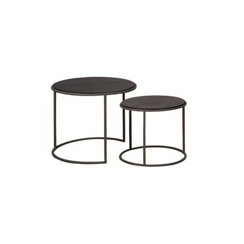 Tierp Beistelltisch 2er-Set Teakholz recycelt, Gestell Metall Gunmetal – Schwarz