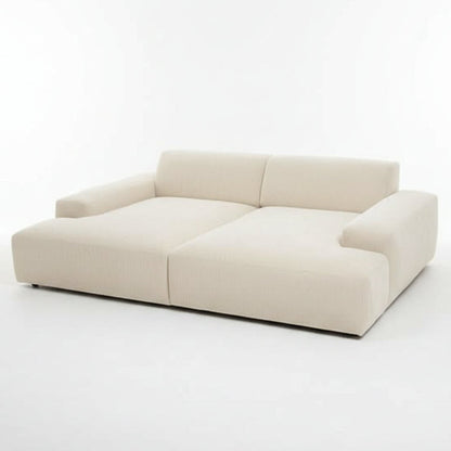 Megasofa, zwei große Sitzflächen, breite Armlehnen, zwei Rückenlehnen, Cord, tiefe schwarze Füße