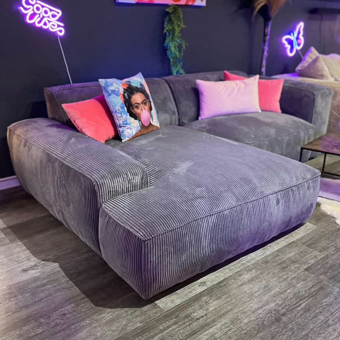 Timmy Chiodo Ecksofa, Kedernaht, Breitcord, grau, Wunschmaß