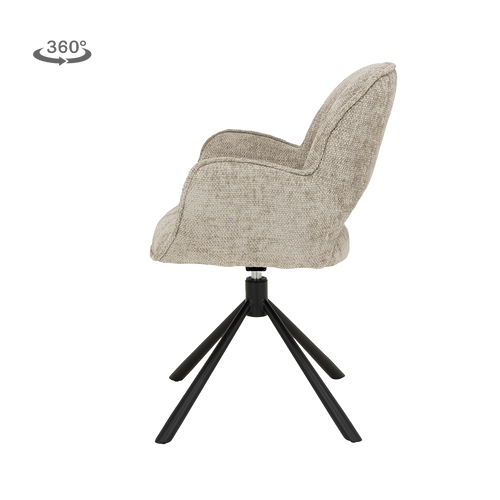 Assens Esszimmerstuhl drehbar mit Armlehnen, Gestell Metall Schwarz – Beige