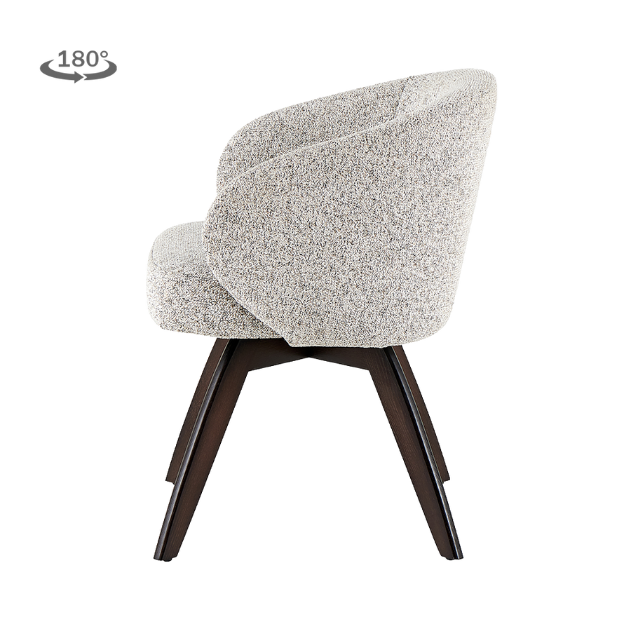 Aure Esszimmerstuhl drehbar mit Armlehnen, Gestell Eiche Espresso – Beige-Weiß