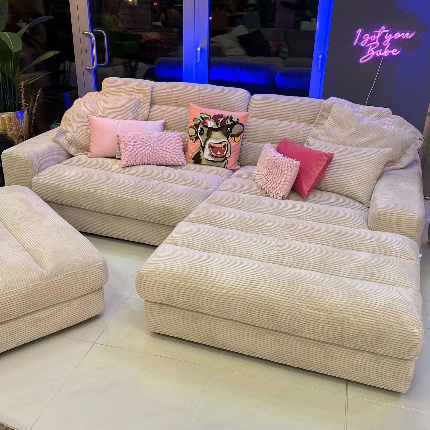 Dash, Ecksofa, Breitcord, creme, Hocker