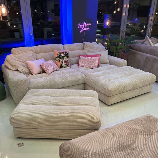 Dash, Ecksofa, Breitcord, creme, Hocker