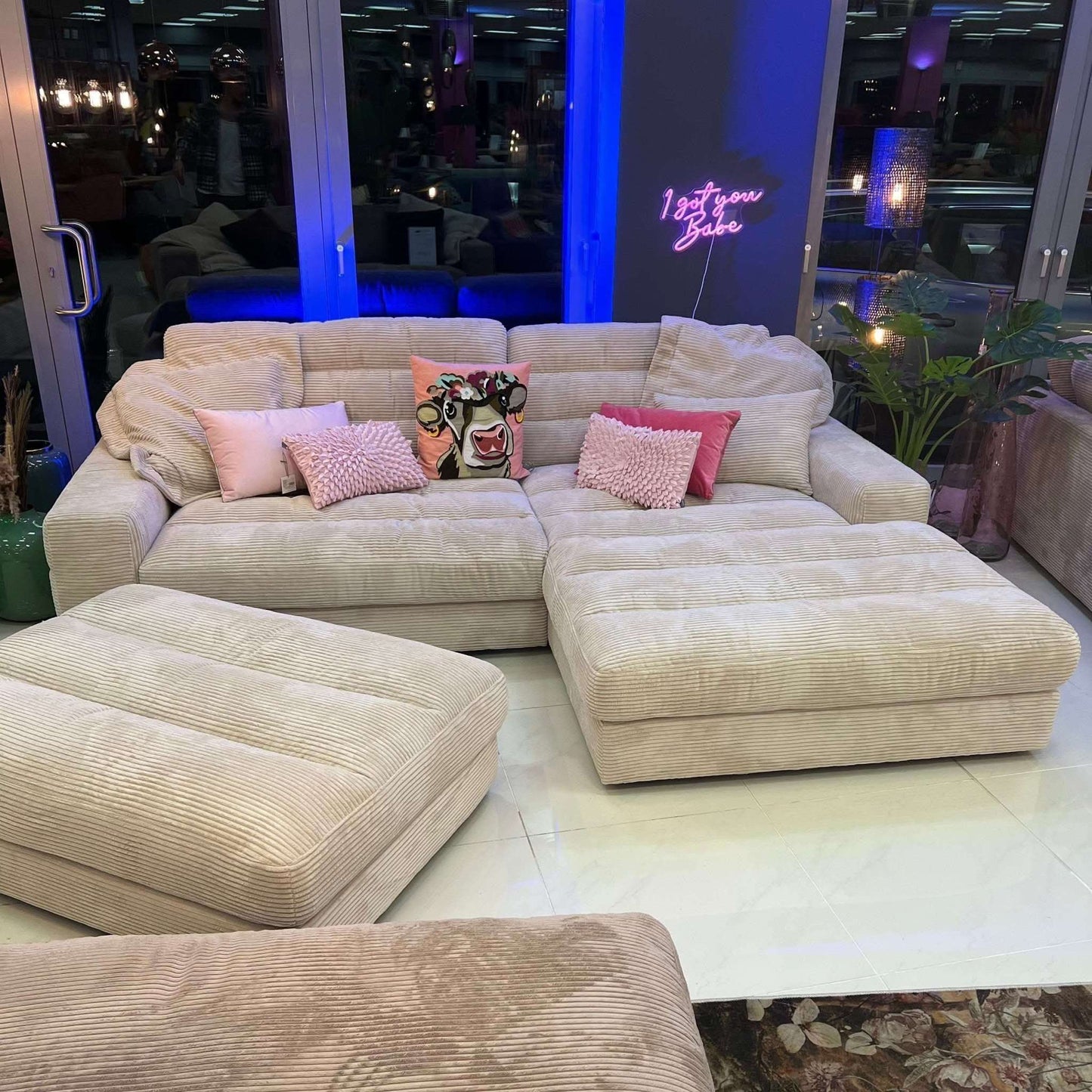 Dash, Ecksofa, Breitcord, creme, Hocker