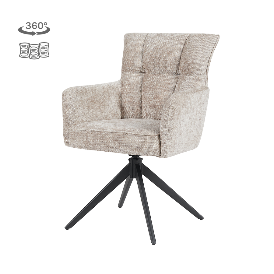 Esszimmerstuhl Jarvso drehbar, Taschenfederkern – Beige, mit Armlehnen, Gestell Metall Schwarz
