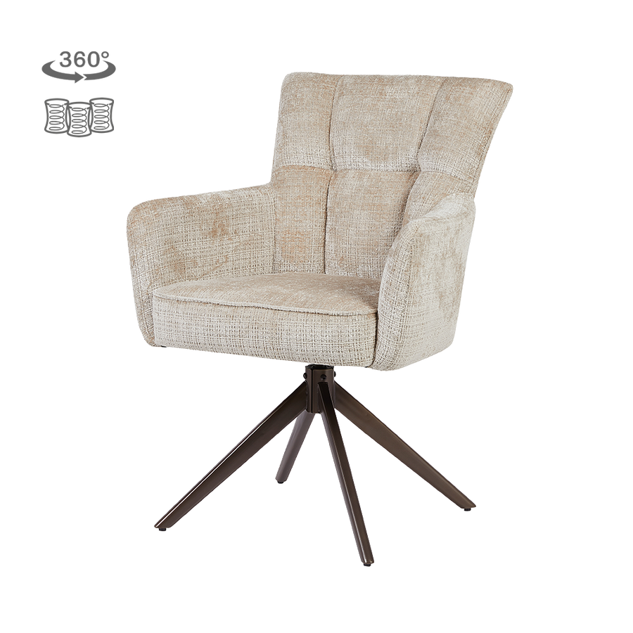 Esszimmerstuhl Jarvso drehbar, Taschenfederkern – Beige, mit Armlehnen, Gestell Metall Braun