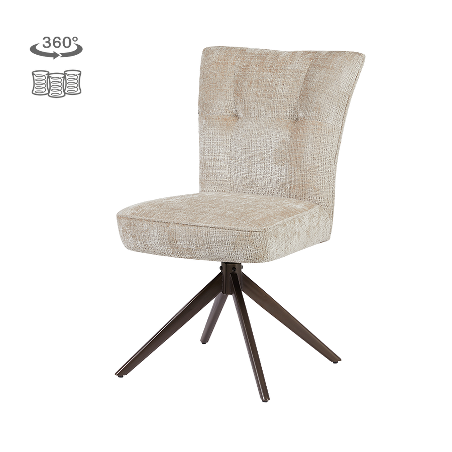 Esszimmerstuhl Jarvso drehbar, Taschenfederkern – Beige, ohne Armlehnen, Gestell Metall Braun