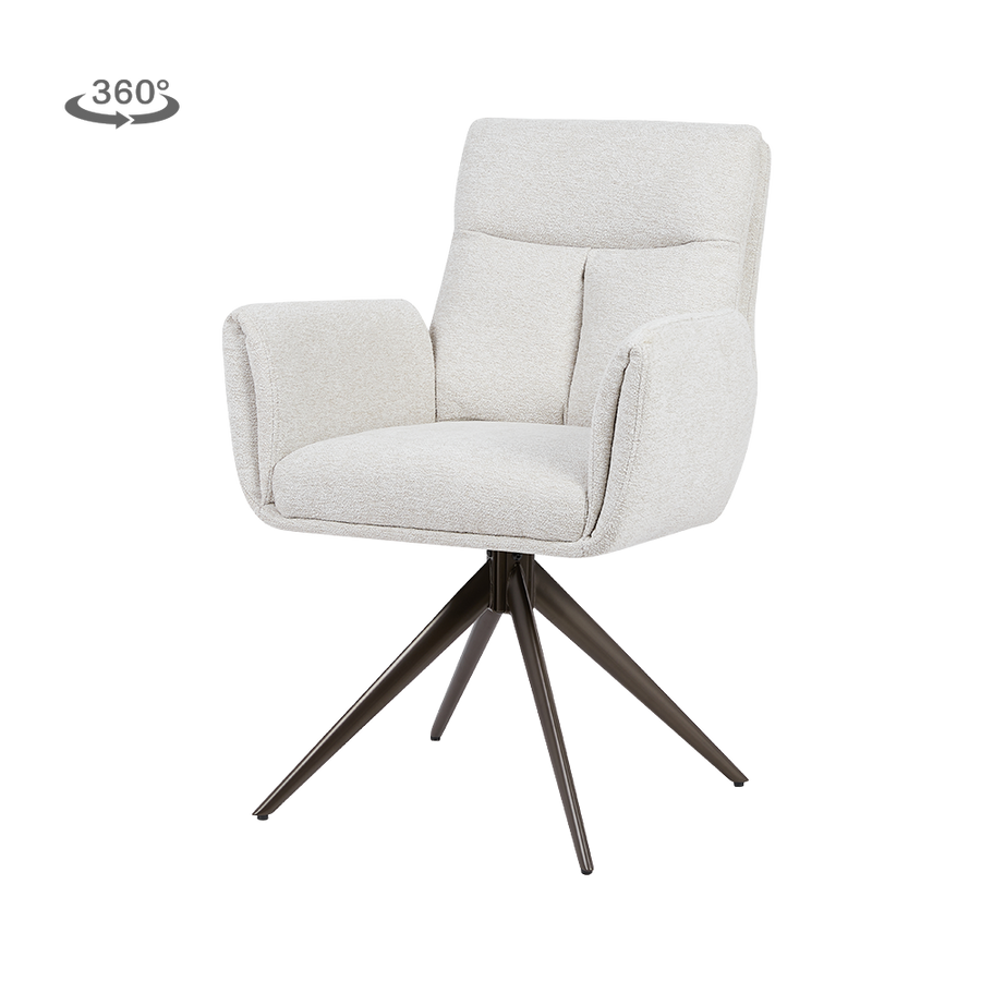 Esszimmerstuhl Sjobo drehbar mit Armlehnen, Gestell Metall Braun – Creme