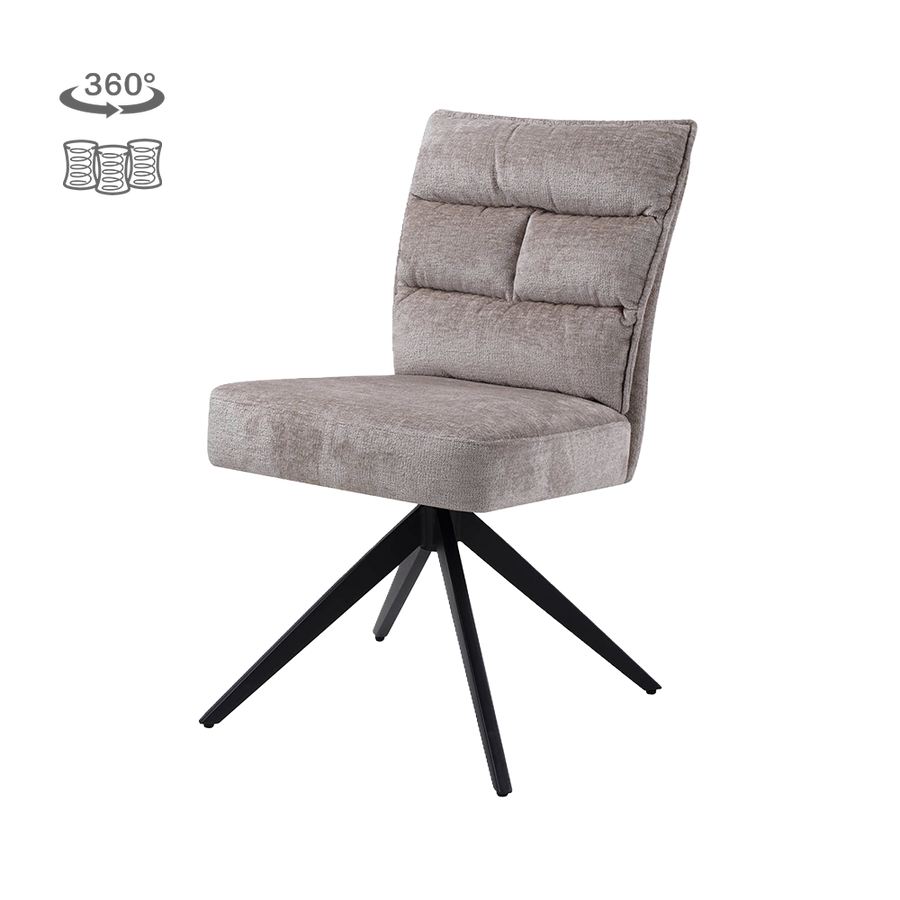 Stryn Esszimmerstuhl drehbar, Gestell Metall Schwarz – Beige, ohne Armlehnen