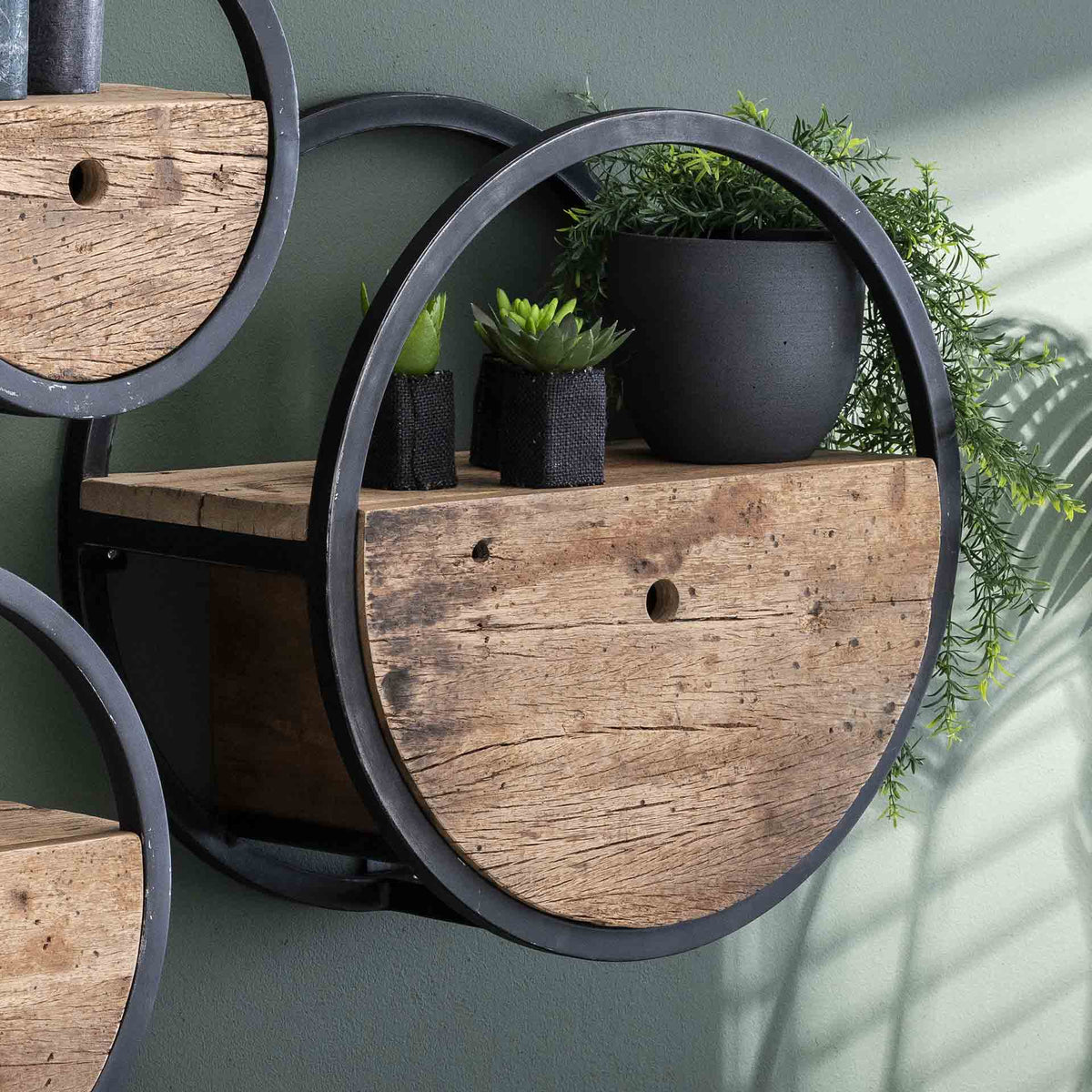 Wandregal rund Ø 50 cm mit Schublade – Hartholz