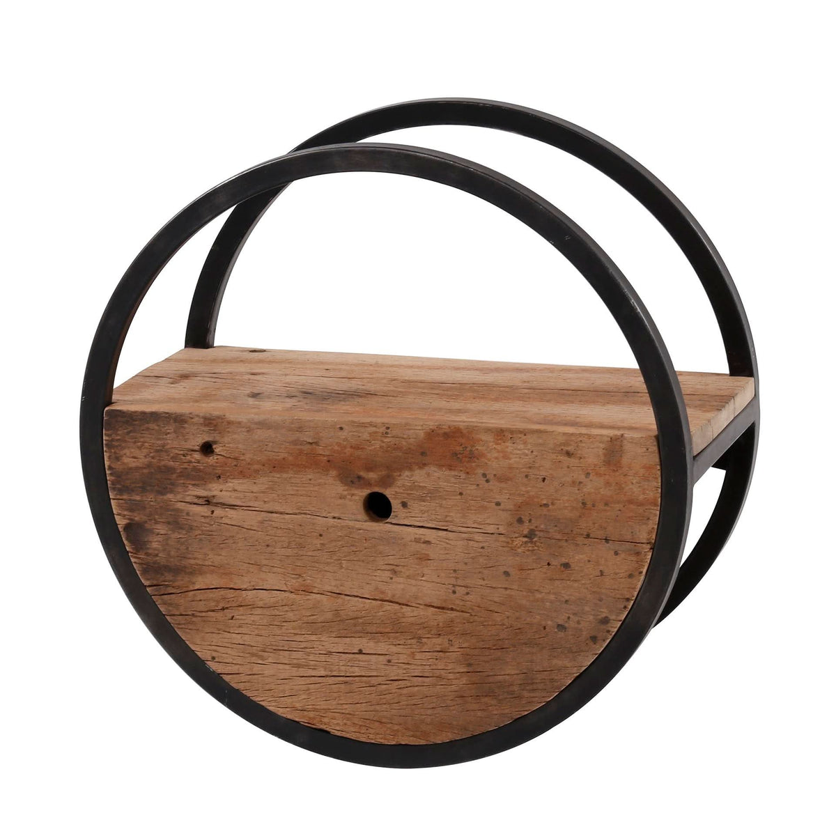 Wandregal rund Ø 50 cm mit Schublade – Hartholz