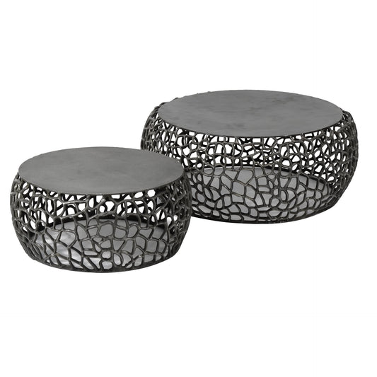 Couchtisch Satz/2 Labyrinth Sand gegossen / Schwarz Nickel
