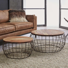 Couchtisch Satz/2 Holz Tischplatte/Draht / Kupfer antik finish