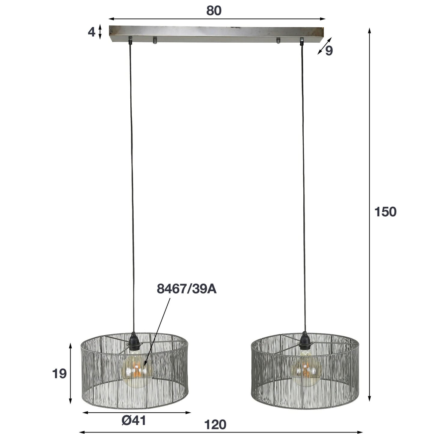 Hängelampe 2L stringshade metal
