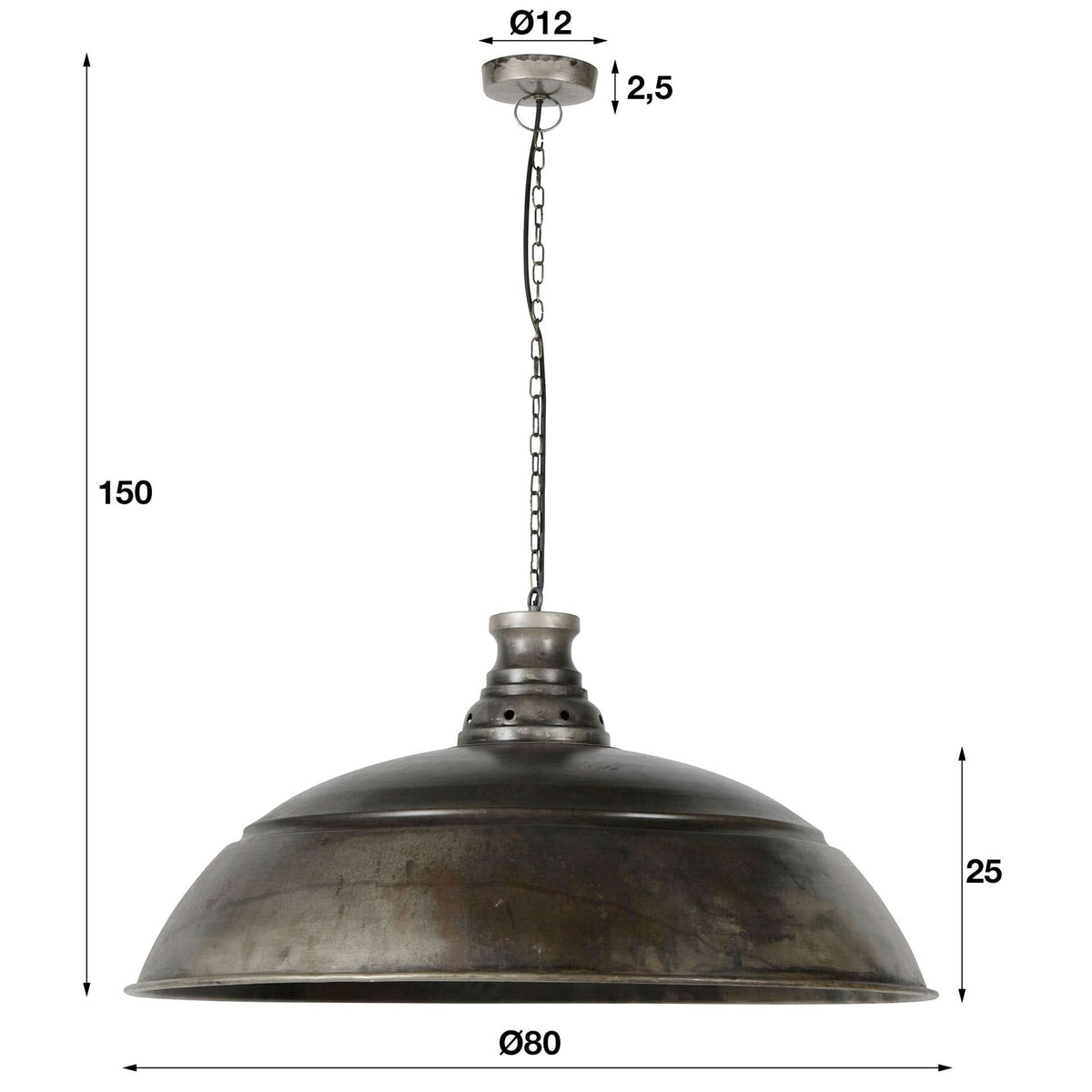 Hängelampe 1-flammig Ø 80 cm, Metall – Altsilber