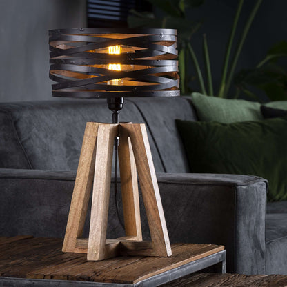 Tischleuchte aus Holz mit Kreuzrahmen  / Slate grey