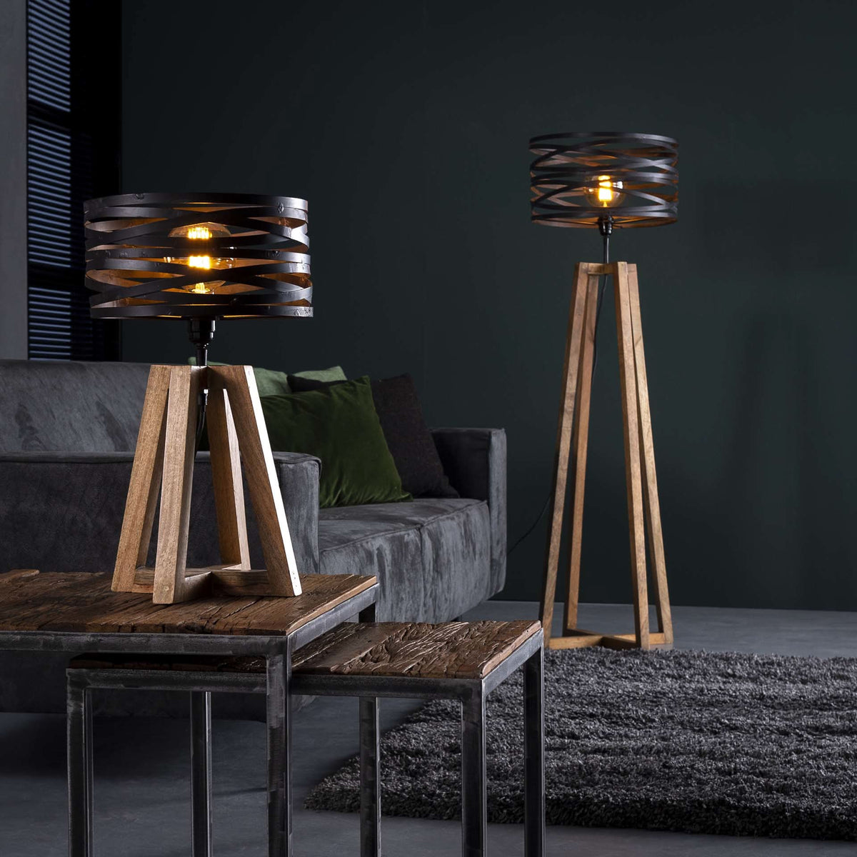 Tischleuchte aus Holz mit Kreuzrahmen – Slate grey – Ansicht 7