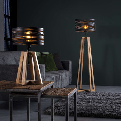 Tischleuchte aus Holz mit Kreuzrahmen  / Slate grey