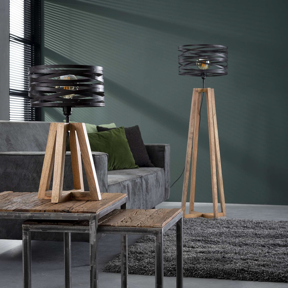 Tischleuchte aus Holz mit Kreuzrahmen – Slate grey – Ansicht 8