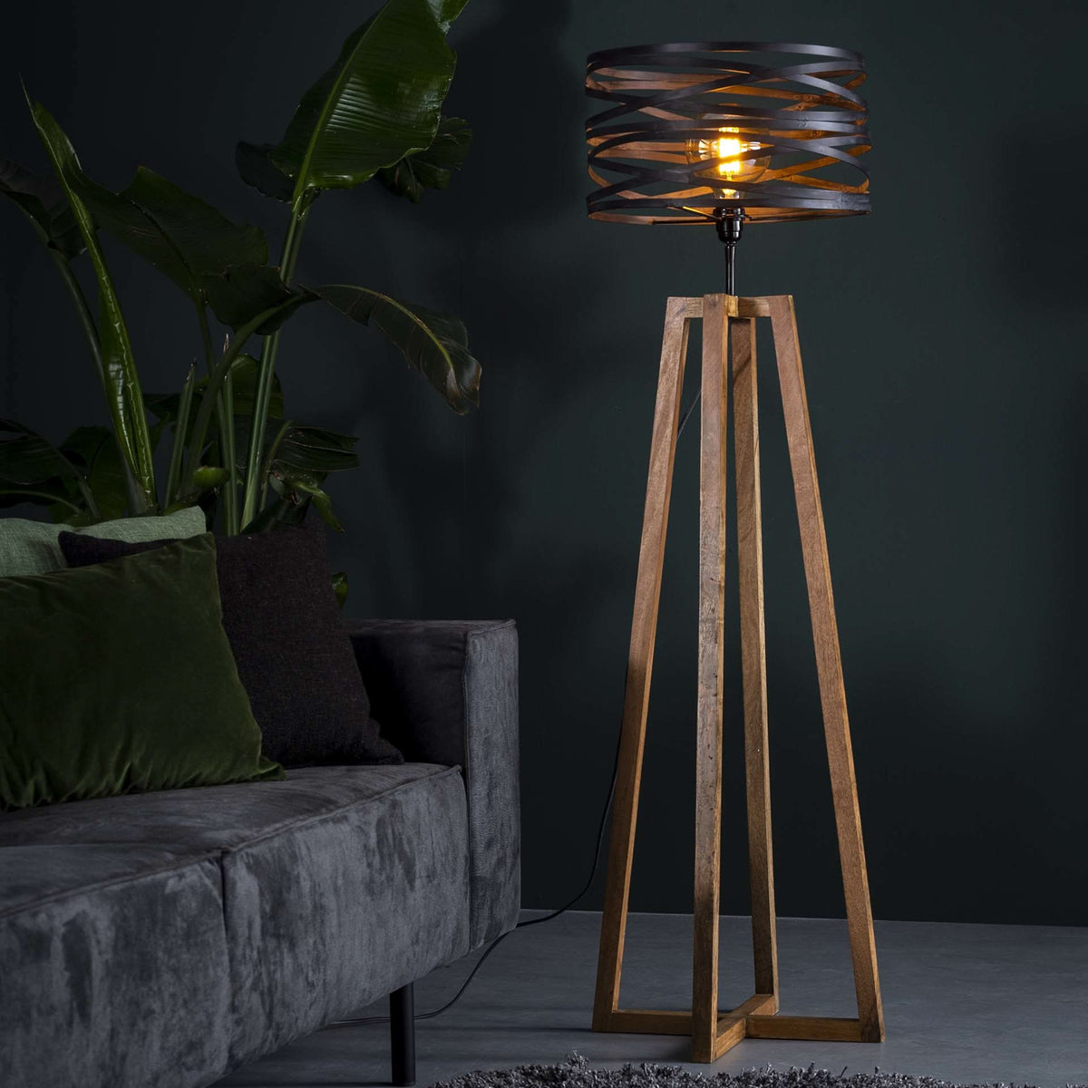 Stehlampe 1-flammig, Holz – Schiefergrau