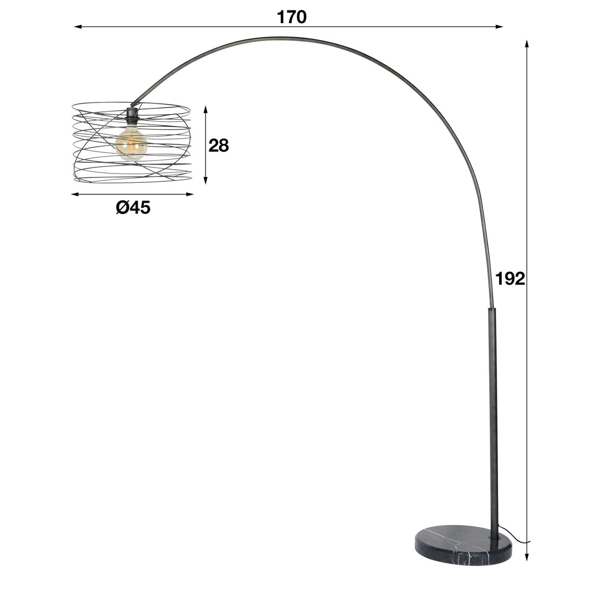 Bogenlampe 1-flammig, Metall – Anthrazit