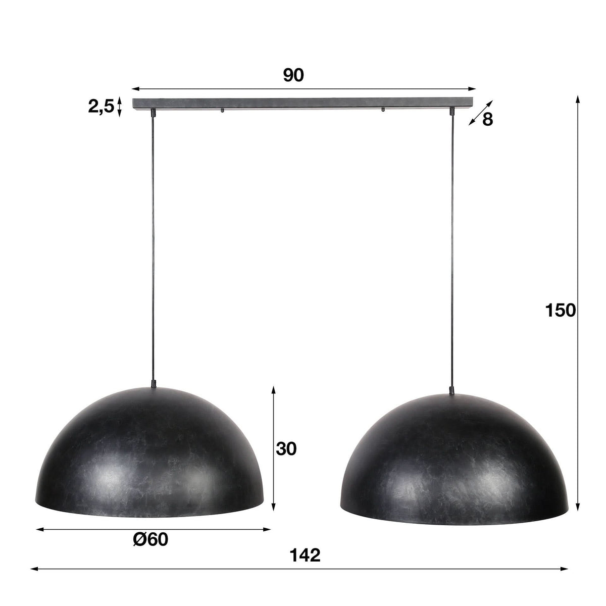 Hängelampe 2-flammig Ø 60 cm, Metall – Anthrazit