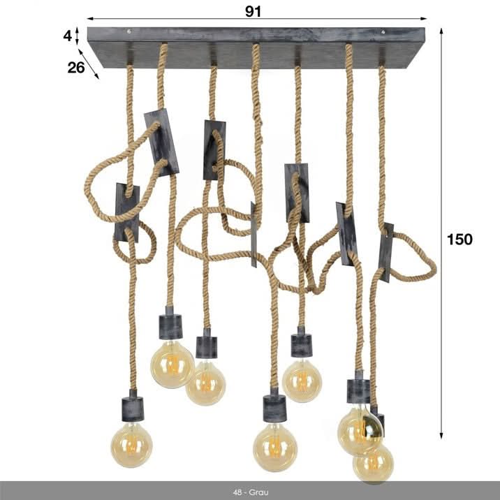 Hängelampe 7L Seil 3 + 4   / Grau