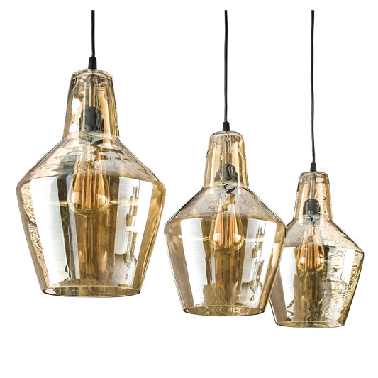 Hängelampe 3L Braunglaskegel / Altsilber / Alt Silber Finish
