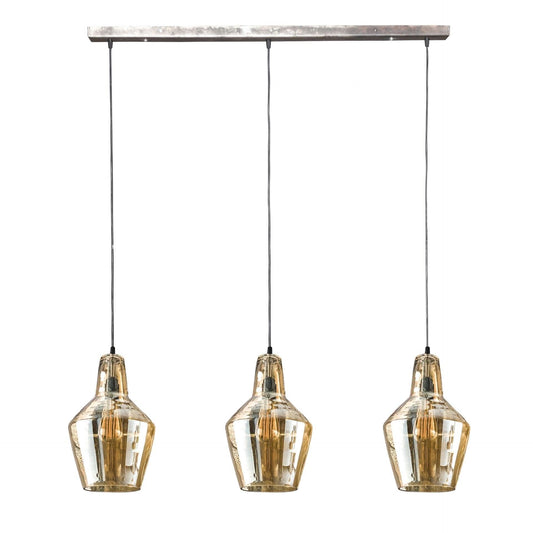 Hängelampe 3L Braunglaskegel / Altsilber / Alt Silber Finish
