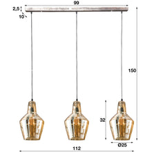 Hängelampe 3L Braunglaskegel / Altsilber / Alt Silber Finish