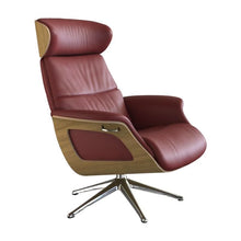 Clement Relaxsessel - Leder Savoy - Red - separater Fußhocker - Eiche