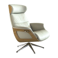 Clement Relaxsessel - Leder Savoy - Off White - separater Fußhocker - Eiche