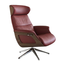 Clement Relaxsessel - Leder Savoy - Red - separater Fußhocker - Wallnuss