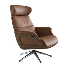 Clement Relaxsessel - Leder Savoy - Cognac Brown - separater Fußhocker - Wallnuss