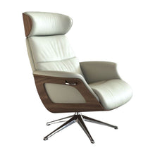 Clement Relaxsessel - Leder Savoy - Off White - separater Fußhocker - Wallnuss