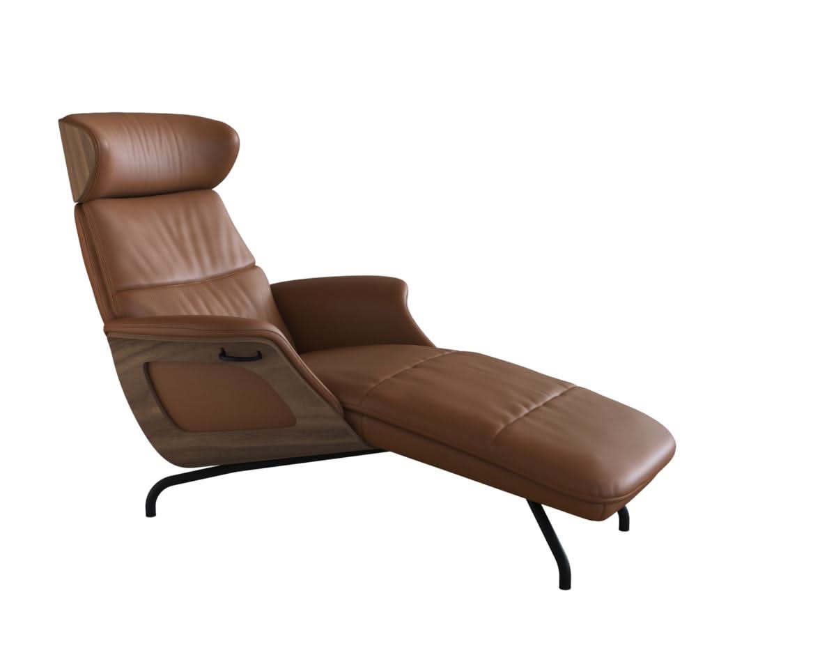 Clement Chaiselongue - Leder Omaha - Cognac Brown - Wallnuss